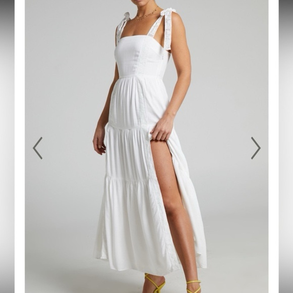 Showpo‎ Afternoon Stroll Slit White Tie-Strap Maxi Dress